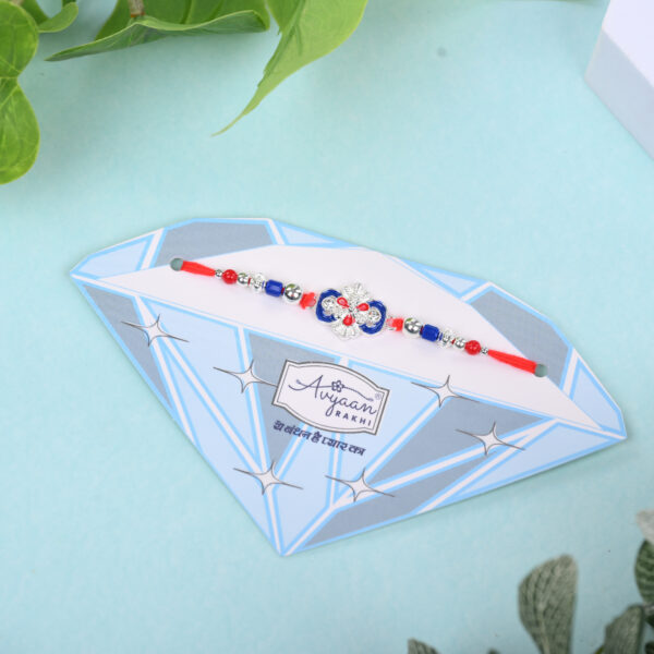 MODERN BLUE AND RED FLORAL AD RAKHI