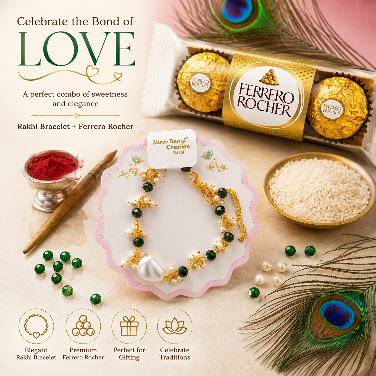 Pearl Charm Bracelet + Ferrero Rocher Combo