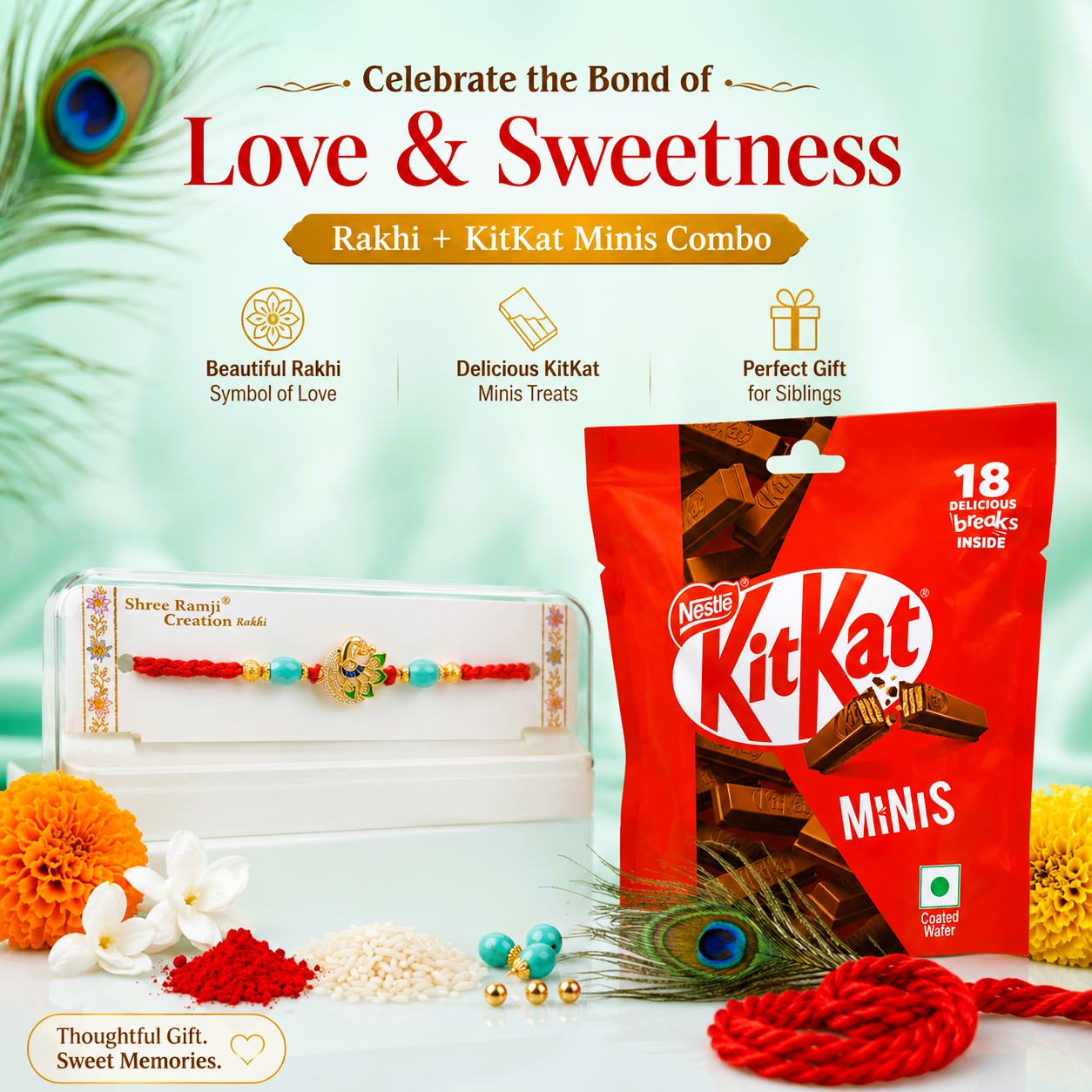 Designer Rakhi + KitKat Minis Combo